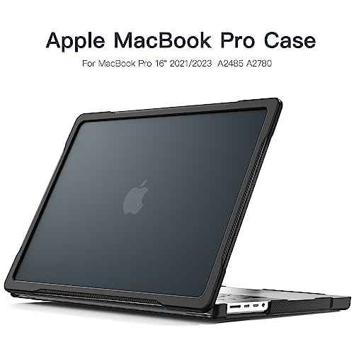 Batianda Ultimate Protection Case for New MacBook Pro 16 inch 2024 M4 2023 2021 Release M3 M2 M1 Pro/Max Chip Model A2991/A3403 Matte Carbon Fiber Edges Shockproof with Keyboard Cover Protector,Black