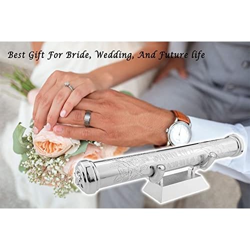 Marriage Certificate Holder and Base Set, Silver-Plated Zinc Alloy Wedding Certificates Holder with Stand Certificate Storage Tube Certificate Collection Tube Anniversary Gift Newlywed Gift