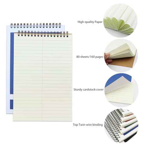 Top Spiral Steno Pads,6 Pack Notepads 6x9 Inches,80 Sheets White Paper Gregg Rule Steno Notebooks for Writing Notes in School, University, College, Office