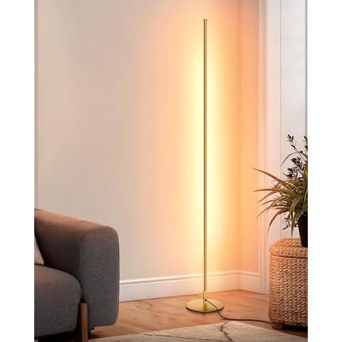 DEWENWILS Floor lamp, 1100Lumen Modern Dimmable Corner Floor Lamp with 3000K Warm Light & Foot Switch, 57.5" Tall Standing Lamp for Living Room, Bedroom, Gold