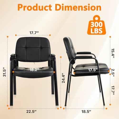 CLATINA Waiting Room Guest Chair with Bonded Leather Padded Arm Rest for Office Reception and Conference Desk Black 4 Pack