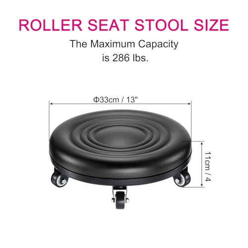 PATIKIL Low Rolling Stool Chair - PU Leather Universal Wheel Seat for Home Office Fitness - Round Roller Stool (Black)
