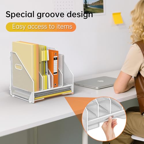 Docnest White Mesh Desk File Organizer with 4 Vertical Compartments - Model White-4 Compartments