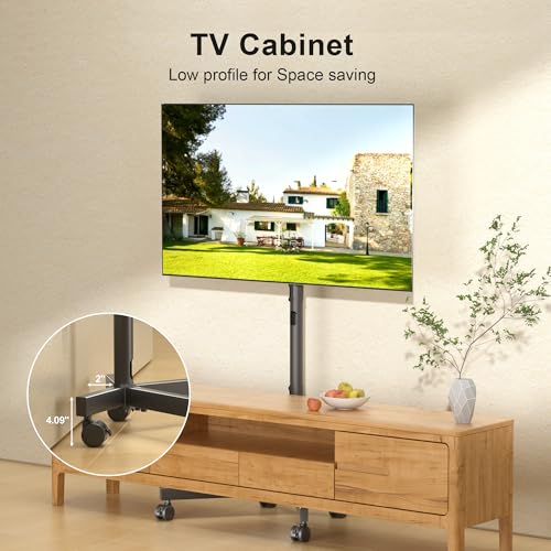 Mobile TV Stand with Wheels for Most 21-60 Inch Flat/Curved Screens TVs, Height Adjustable Rolling TV Cart, up to 77 lbs, Max VESA 400x400, ML55SE