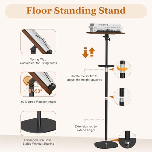 Snughome Lectern Podium Stand with Storage Tray, Height Adjustable Lectern Stand Mobile Podium, Portable Floor Standing Podium Lectern for Church, Weddings, Classroom, Speech