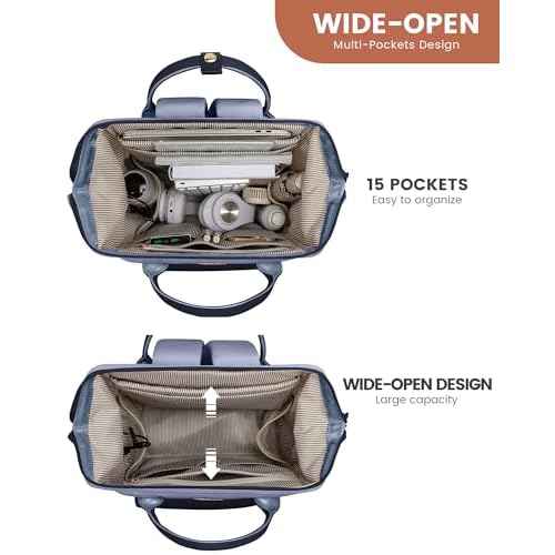 LOVEVOOK Laptop Backpack for Women 15.6 Inch, Travel Backpack with USB Charging Port Large Capacity Laptop Bag, Waterproof Bag for Business College Airline Approved Work Backpack(Grey Navy)