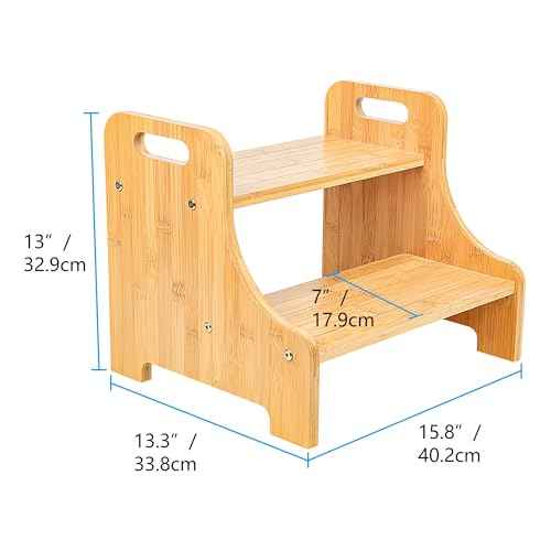 H&B Luxuries Bamboo Step Stool for Bathroom Kitchen Shelf Footstool for Bed Wooden Step Stool for Adults & Kids