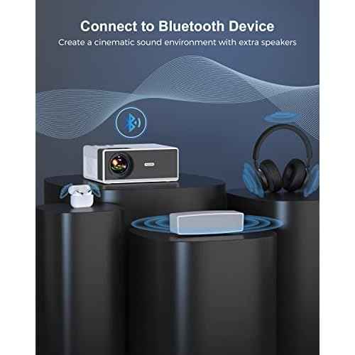 FUDONI Projector with WiFi and Bluetooth, Outdoor Portable 4K Support Projector HD 1080P Max 300" Display Zoom, Movie Video Home Theater Projector Compatible w/HDMI/USB/Phone/Laptop/TV Stick