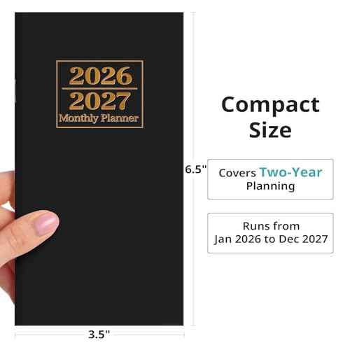 Pocket Calendar 2026-2027 for Purse, Two Year Monthly Planner Pocket Size, Jan 2026 to Dec 2027 Monthly Planner Small Size (6.5" x 3.5") - Black