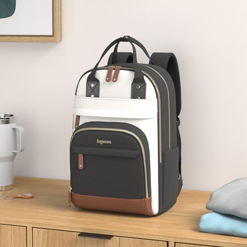 Bagswan 15.6'' Women's Laptop Backpack with USB Charger - Beige, Black, Brown