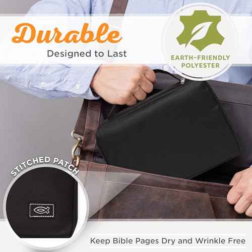 Christian Art Gifts Men/Women's Bible Cover Jesus Fish, Black Canvas, Small