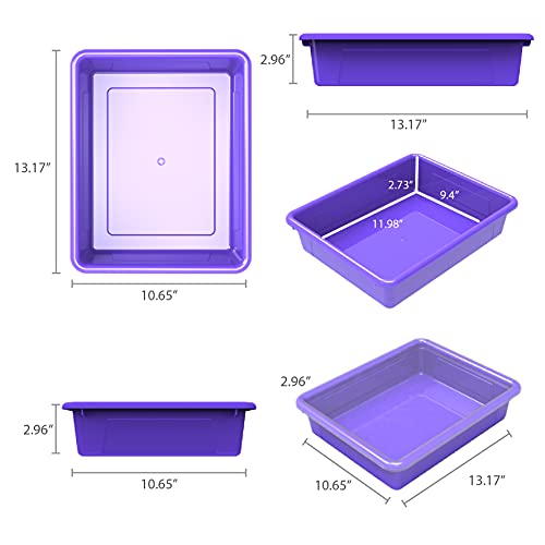Storex Letter Size Flat Storage Tray – Organizer Bin with Non-Snap Lid for Classroom, Office and Home, Violet, 5-Pack (62540A05C)