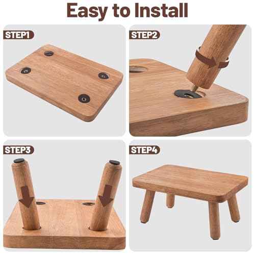 Wooden Step Stool for Adults Seniors, Anti-Slip One Step Stools, Heavy Duty Stepping Stools Kitchen Step Stool with 500lbs Capacity for Office, Bedroom, Kitchen, Bathroom