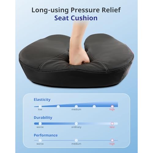 Seat Cushion, Extra Large Memory Foam Office Chair Cushion, Ergonomic Pressure Relief Car Seat Cushion, Sciatica Pain Relief Pillow with Anti- Slip Rubber Dots, Breathable Gaming Chair Pad (Black)