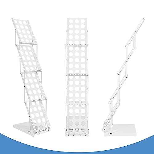Foldable Magazine Rack with 4 Pockets, Portable Brochure Display Stand for Office, Trade Shows, and Exhibitions, Includes Carrying Bag, White