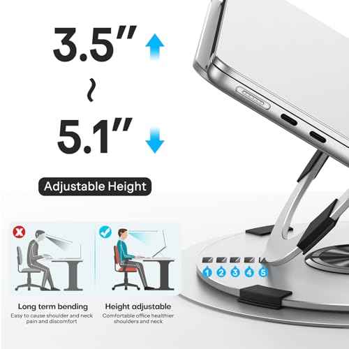 OMOTON Portable Laptop Stand for Desk, Ergonomic Computer Stand with 360¡Æ Rotating Base, 5-Level Adjustable Aluminum Foldable Mount, Compatible for 10-15.6" Laptops