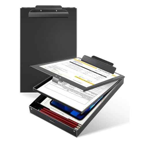 Metal Clipboard with Storage, Letter Size Heavy Duty Aluminum Clipboards, Dual Storage Binder Form Holder with High Capacity Clip for Teacher, Nurse, Police, School & Office Supplies - Frosted Black