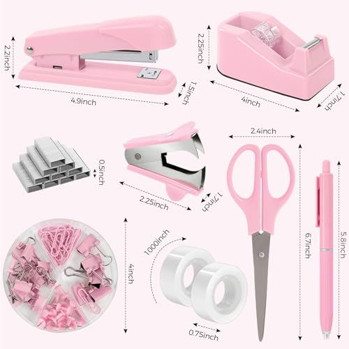 Pink Office Desk Accessories Set with Stapler and Tape Dispenser – SKYDUE
