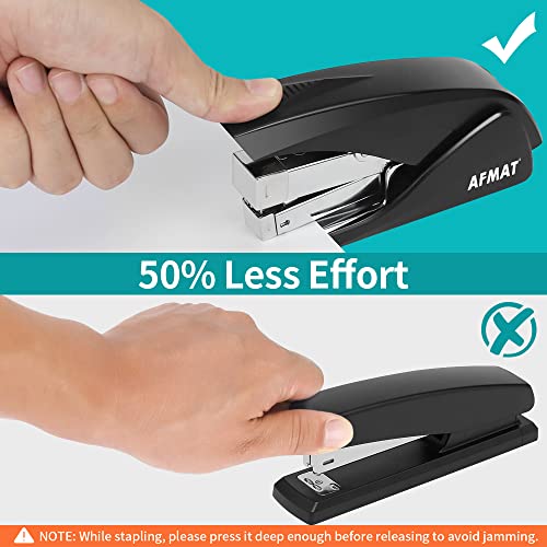 AFMAT ES10 Black Desktop Stapler for 50 Sheets, Heavy Duty, One Finger Operation