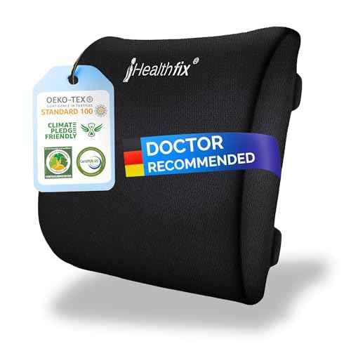 Healthfix¢ç Ergonomic Lumbar Support Pillow ? Expertly Designed in Germany ? Improves Posture & Relieves Back Pain ? Memory Foam Back Cushion for Office Chair & Couch - Medium (130?200 lbs)