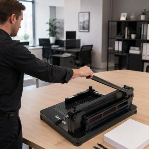 A4 12-Inch Heavy Duty Guillotine Paper Cutter - 400 Sheets Capacity, Steel Base, Black - TEXALAN