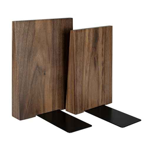 Luxdecor Walnut Book Ends Hold Heavy Books-7x6x5in Wood Bookends for Office Desk Non Skid, Decorative Walnut Bookend 2pack, Triangle Style