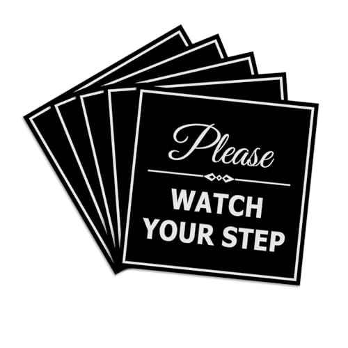 Signs ByLITA Square Classy Please Watch Your Step Sign | Safety Sign with Easy Installation (Black/Silver) - Medium 5 Pack