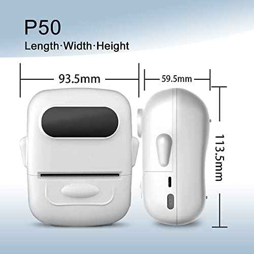 HYBSK Bluetooth Thermal Printer with Label, P50 Portable Barcode Label Maker Machine for Retail,Small Business, Office,Compatible with iPhone/Android (White)