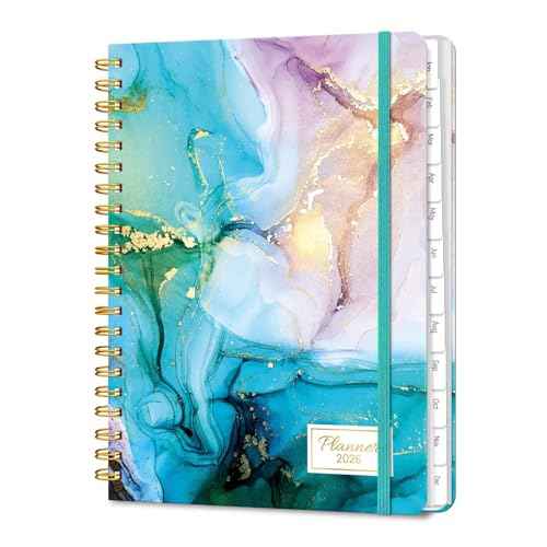 2026 Planner, A5 Weekly and Monthly Planners with Tabs, Spiral Bound Daily Calendar 2026 Planner, Agenda Organizers from Jan. to Dec., Hardcover Habit Tracker Journal 6.18" x 8.5"(Cyan Marble)