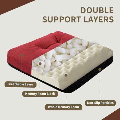 Recliner Cushions, 20x20x5 Inch Double Layer Design Chair Cushion, Soft Tufted Thickened Seat Cushions for Elderly, Wine Red