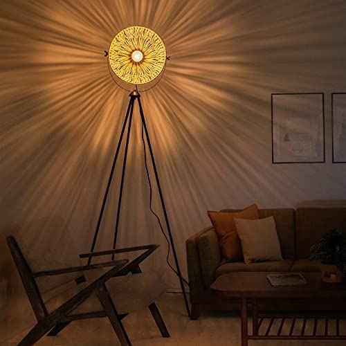 Tripod Floor Lamps Boho for Living Room Stunning Lighting Floor lamp Unusual Look Hand-Woven Hemp Rope Bowl Lampshade Adjustable Height Tripod for Table Lamp Standing lamp for bedrooms, Offices