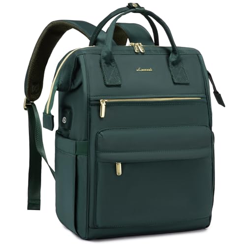 LOVEVOOK Laptop Backpack for Women, 17 Inch Work Teacher Nurse Bag, Large Capacity Business Computer Backpack Purse with USB Port, Stylish Casual Daypack for Travel,Green