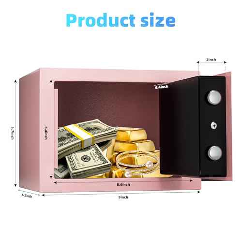 Digital Electronic Money Safe, Steel Security Lock Box with Keypad, Office Hotel Business Jewelry Gun Cash Safe, 0.23 Cubic Feet, 9.06" W x 6.69" D x 6.69" H£¨pink£©