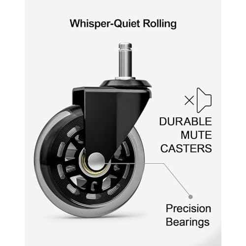 Marsail Office Chair Wheels, Quiet and Smooth Rolling, Replacement Rubber Chair Casters for All Floors, 3 Inch Heavy-Duty Ergonomic Office Chair Casters with Scratch-Free Design, Set of 5