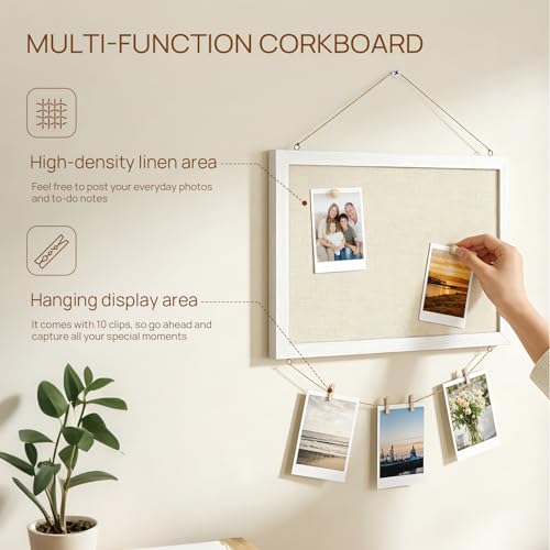 Dollar Boss White 16x12 Inch Double-Sided Bulletin Board with Linen & Wood Frame