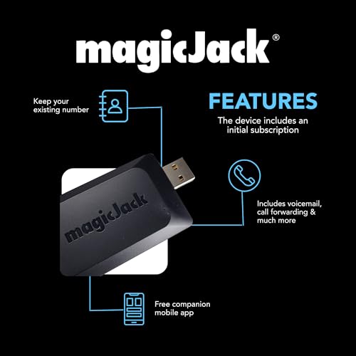 magicJack VOIP Phone Adapter - Unlimited US & Canada Calls, Portable Internet Phone, App & Service