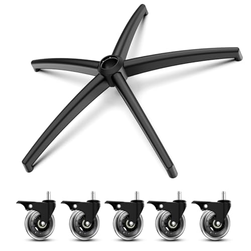 3300lb Heavy-Duty Chair Base Kit - 5 Brake Casters, Reinforced Alloy Legs & Universal Gas Cylinder, Office Chair Replacement Parts for Rolling Chairs with Wheels