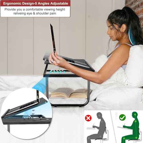 Adjustable Laptop Desk for Bed Couch£¬Foldable Bed Table, Portable Lap Desk with Cup Holder£¬Breakfast Tray Bed Tray tableI for Writing, Eating (Black)