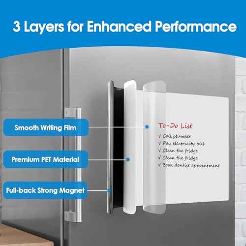 MaxGear 5 Pack Magnetic Whiteboard Sheets for Fridge, 12"x 8" Small Refrigerator Dry Erase Board for Kitchen Organizer and Planner, Smooth and Reusable, Includes 5 Markers, 5 Magnets and 1 Eraser