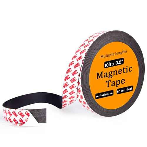 Magnetic Tape Strip Roll with 3M Adhesive Backing, (0.5in Wide x10ft Long) Flexible Sticky Magnet Tape Strips for Kitchen, Garage Whiteboards Fridge DIY Organization