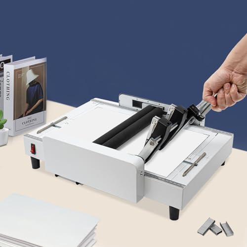 A3 Booklet Folding Binding Machine, 110V 60W Paper Folding and Binding Machine, Booklet Folder Stapler 2 in 1 Multifunctional Automatic Book Maker Stapling Machine for Schools, Print Stores, Offices