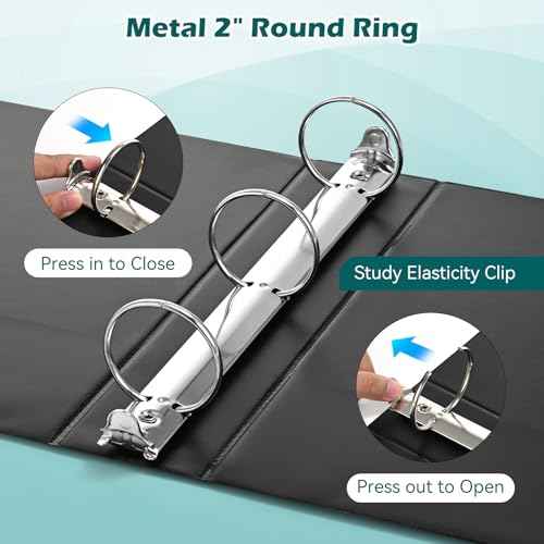 3 Ring Binder 2 Inch 6 Pack,2" Clear View with Round Rings, PVC-Free,Holds for 450 Sheets 8.5X 11 US Letter Size Paper, Durable Black Binders Perfect for Office,School and Home