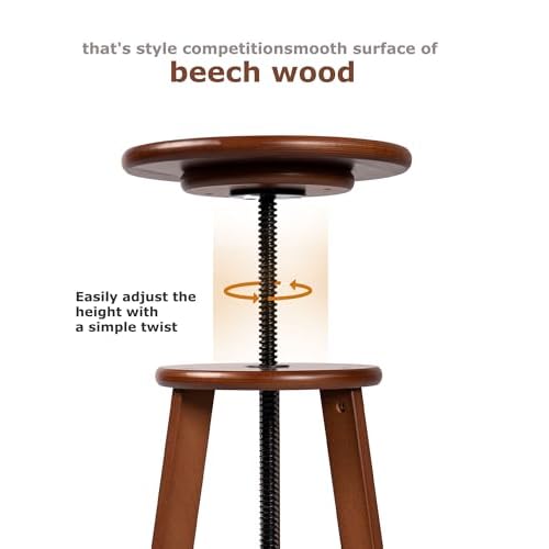 DJAR Wooden Drafting Stool, Beech Wood, Artist Stool Chair with Adjustable Height, Supports Up to 180 Lbs, for Artists, Home, Kitchen, or Office, Walnut