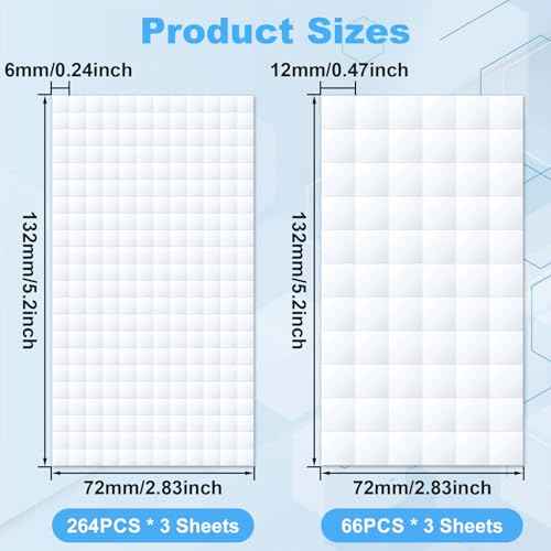 Joez Wonderful 6 Sheets Foam Adhesive Squares, 990pcs Total Double Sided Self Adhesive Circles, Precut Squares Strips Foam Tape for DIY Arts & Crafts, 2 Sizes (0.47in/12mm, 0.24in/6mm)