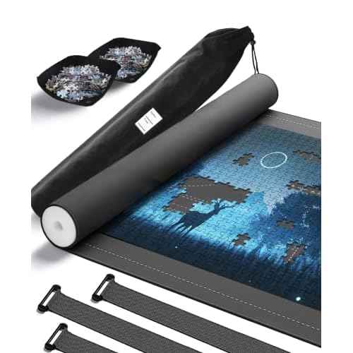 Puzzle Mat Roll Up for 2000 1500 1000 Jigsaw Pieces Puzzles Board Large Portable Table Saver Pad Mats for Adults, 41" x 29" Smooth Top Rubber Bottom, Sorting Trays, Foam Tube, Straps, Storage Bag