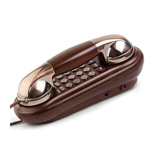 Sangyn Corded Phone Vintage Wood Grain Wall Phone, No AC Power Required, 3 Speed Dial Keys, Big Buttons, Loud Mechanical Ringer, Volume Control, Redial, Mute, Flash, Landline Phone for Home House