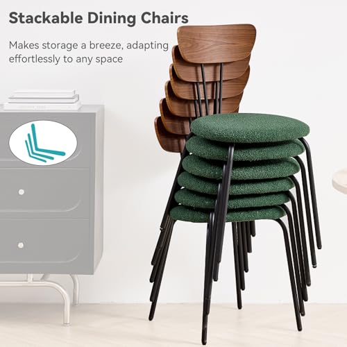 Set of 4 Stackable Dining Chairs with Green Fabric Cushions – Lecafur HL