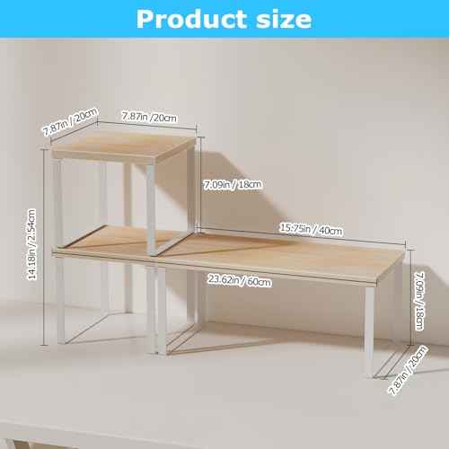 Aothia Wood Desktop Shelf for Top of Desk - 2-Tier Adjustable Bookshelf Organizer, Freestanding Stackable Shelves for Office, Home, Kitchen Counter (Oak)