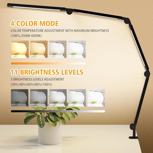 AILBTON Black LED Desk Lamp with Clamp, Dimmable Eye-Caring Architect Light