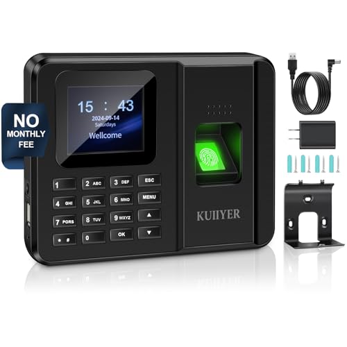 KUIIYER 2 in 1 Time Clocks for Employees Small Business (Fingerprint + Password) Employee Clock in & Out Machine Attendance Punch Clock